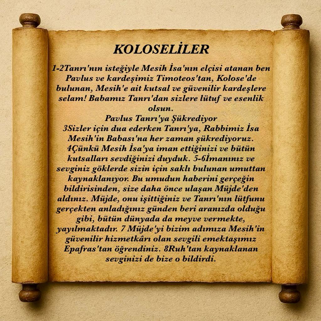 Koloseliler Mektubu Parşömen Görseli